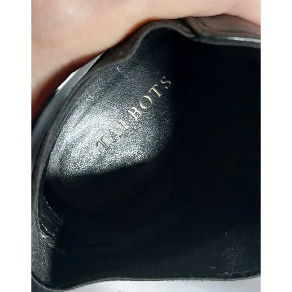 TALBOTS! BLACK GENUINE LEATHER, ELASTIC SIDE INSET, CHUNKY HEEL ANKLE BOOTS! 7M